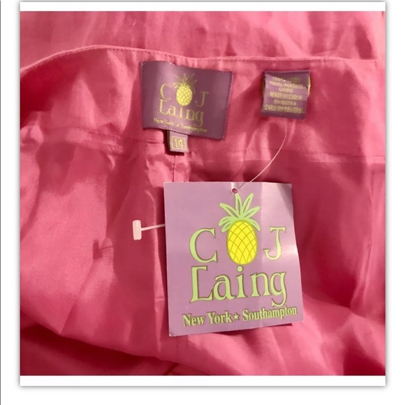 New CJ Laing Pink Linen Pants with Palm Trees Pink size 14 Cruise Summer - Picture 1 of 16